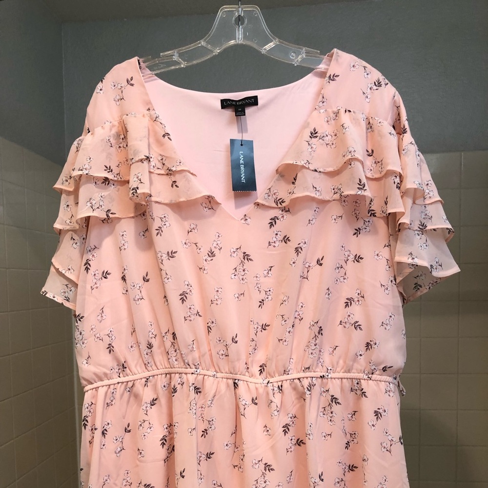 Lane Bryant Blush Pink Floral Ruffle Peplum Blouse